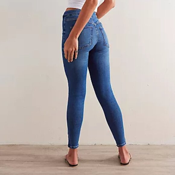 Free People High-Rise Busted Skinny Dark Blue Jeans - Picture 3 of 6